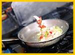 Stir-fry shrimp and vegetables until shrimp is just opaque